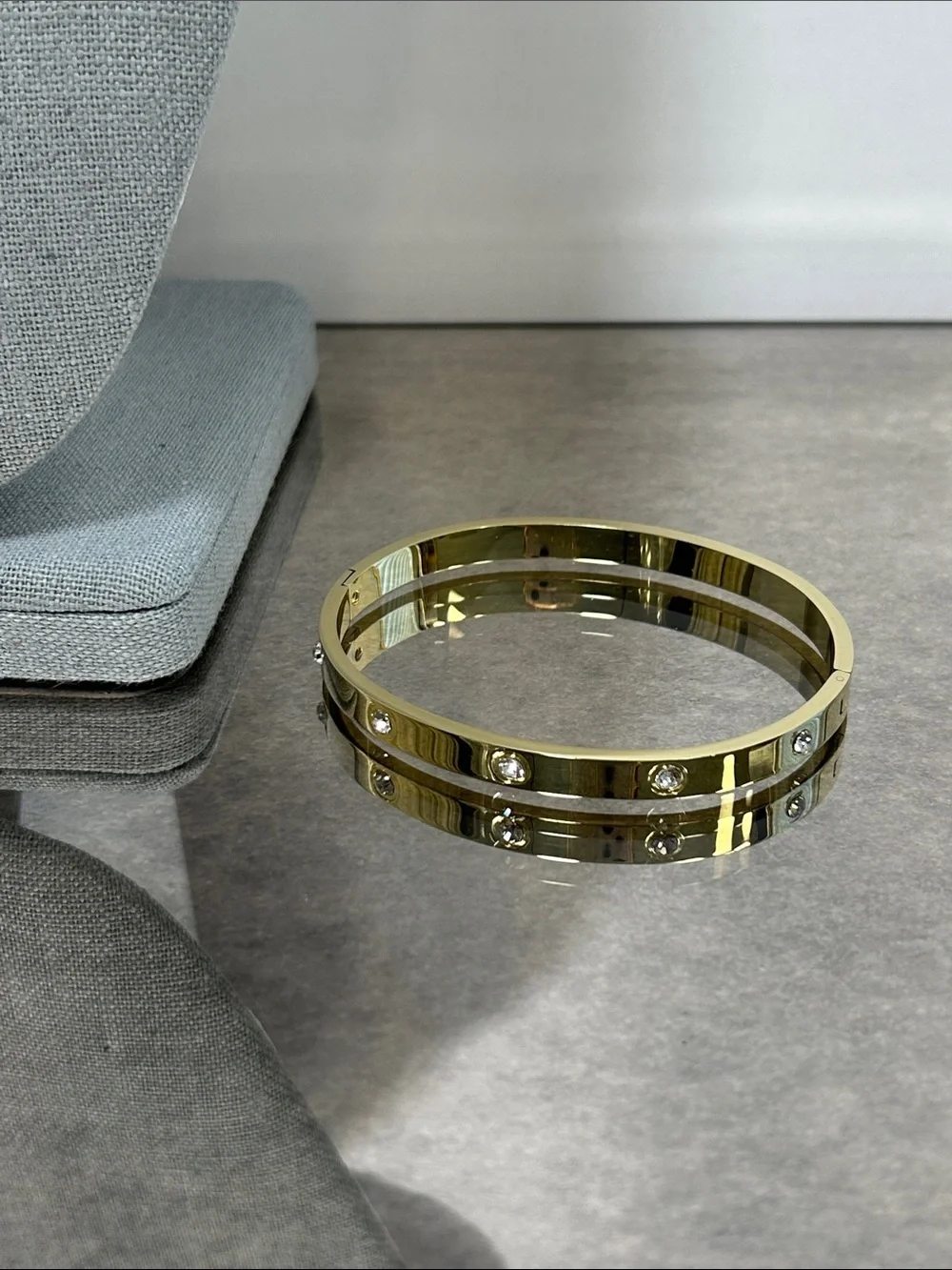 Gold Crystal-Studded Bangle Bracelet